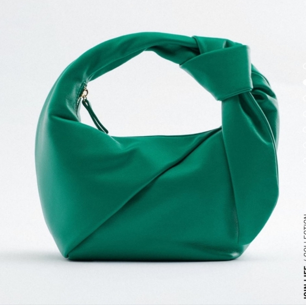Zara Oval Knot Bow Detail Designed Shoulder Bag Green